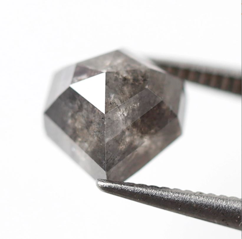 2.52 CT Geometric cut Natural Earth Mined Diamond, 8.60 x 7.80 mm Loose Salt and Pepper Diamond