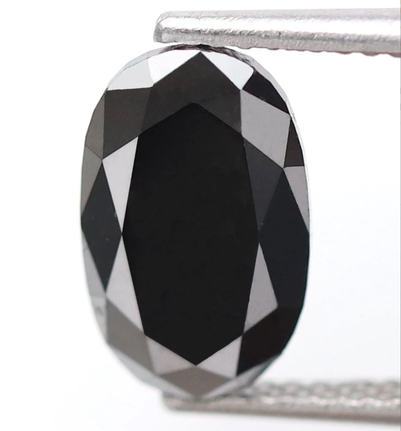 2.20 Ct Natural Treated Black Diamond, Oval Shape 10.7 mm Loose Diamond for Unique Engagement Ring