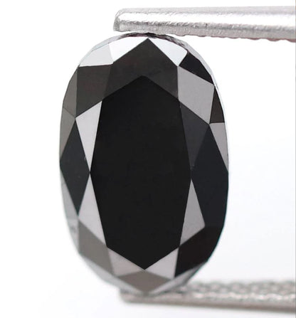 2.20 Ct Natural Treated Black Diamond, Oval Shape 10.7 mm Loose Diamond for Unique Engagement Ring