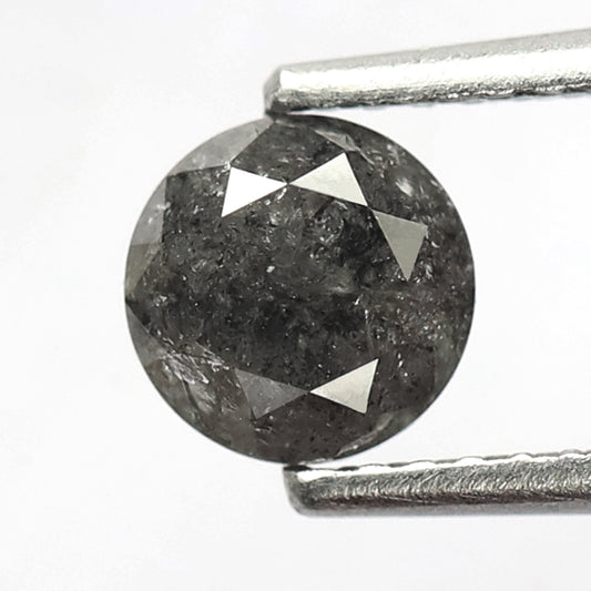 Round Brilliant Cut 0.83 Ct Salt and Pepper Diamond, Natural Gray Black Earth Mined Diamond, 5.7 mm Loose Stone for Jewelry