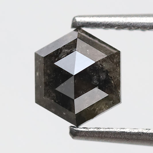 Hexagon Shape 0.87 CT Salt and Pepper Diamond, Natural Gray Black Ethical Loose Diamond for Unique Ring Design