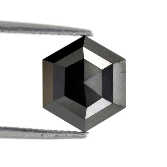 9.8 x 9.8 MM Perfect Hexagon Shaped 3.32 CT Heated Black Half Step Cut Flat Back AAA Quality Natural Loose Ethically Sourced Diamond