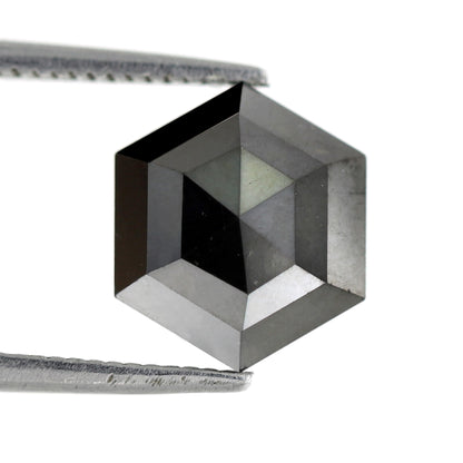 9.8 x 9.8 MM Perfect Hexagon Shaped 3.32 CT Heated Black Half Step Cut Flat Back AAA Quality Natural Loose Ethically Sourced Diamond