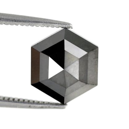 9.8 x 9.8 MM Perfect Hexagon Shaped 3.32 CT Heated Black Half Step Cut Flat Back AAA Quality Natural Loose Ethically Sourced Diamond