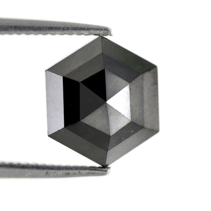 9.8 x 9.8 MM Perfect Hexagon Shaped 3.32 CT Heated Black Half Step Cut Flat Back AAA Quality Natural Loose Ethically Sourced Diamond