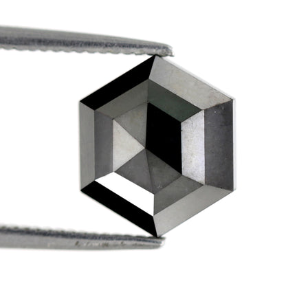 9.8 x 9.8 MM Perfect Hexagon Shaped 3.32 CT Heated Black Half Step Cut Flat Back AAA Quality Natural Loose Ethically Sourced Diamond