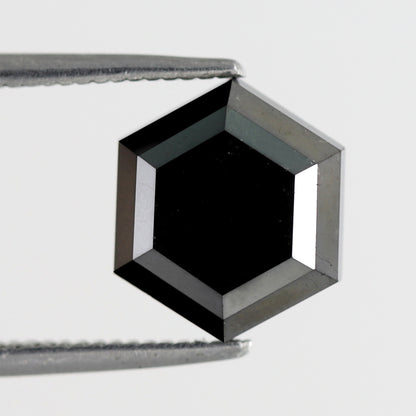 9.8 x 9.8 MM Perfect Hexagon Shaped 3.32 CT Heated Black Half Step Cut Flat Back AAA Quality Natural Loose Ethically Sourced Diamond