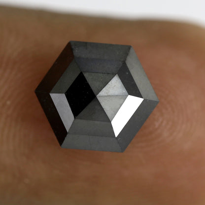 9.8 x 9.8 MM Perfect Hexagon Shaped 3.32 CT Heated Black Half Step Cut Flat Back AAA Quality Natural Loose Ethically Sourced Diamond