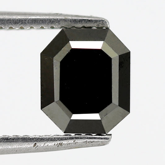 1.25 Ct Natural Treated Black Diamond | Emerald Cut 6.5 mm Loose Diamond for Custom Ring