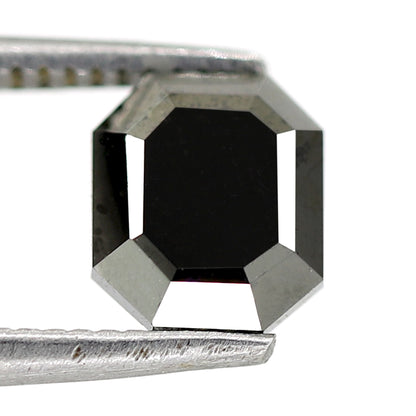 1.25 Ct Natural Treated Black Diamond | Emerald Cut 6.5 mm Loose Diamond for Custom Ring