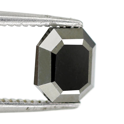 1.25 Ct Natural Treated Black Diamond | Emerald Cut 6.5 mm Loose Diamond for Custom Ring