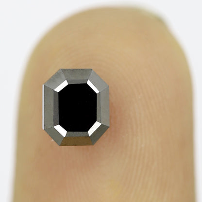 1.25 Ct Natural Treated Black Diamond | Emerald Cut 6.5 mm Loose Diamond for Custom Ring