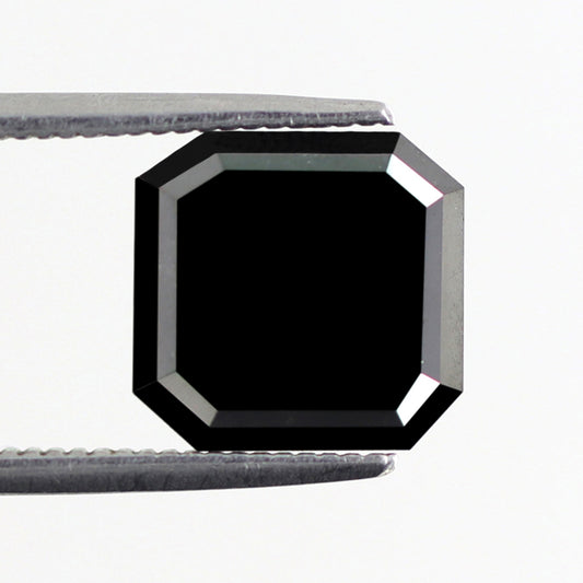Asscher Cut 3.12 CT Black Diamond, Natural Treated 9.20 mm Loose Diamond for Wedding Ring, Unique Bold Engagement Stone