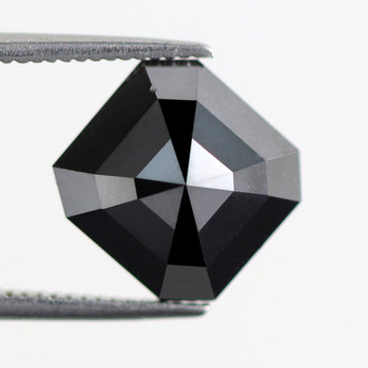 Asscher Cut 3.12 CT Black Diamond, Natural Treated 9.20 mm Loose Diamond for Wedding Ring, Unique Bold Engagement Stone
