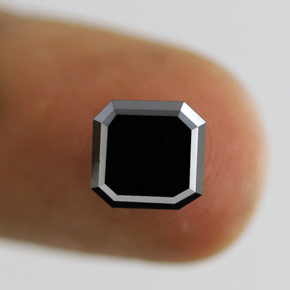 Asscher Cut 3.12 CT Black Diamond, Natural Treated 9.20 mm Loose Diamond for Wedding Ring, Unique Bold Engagement Stone
