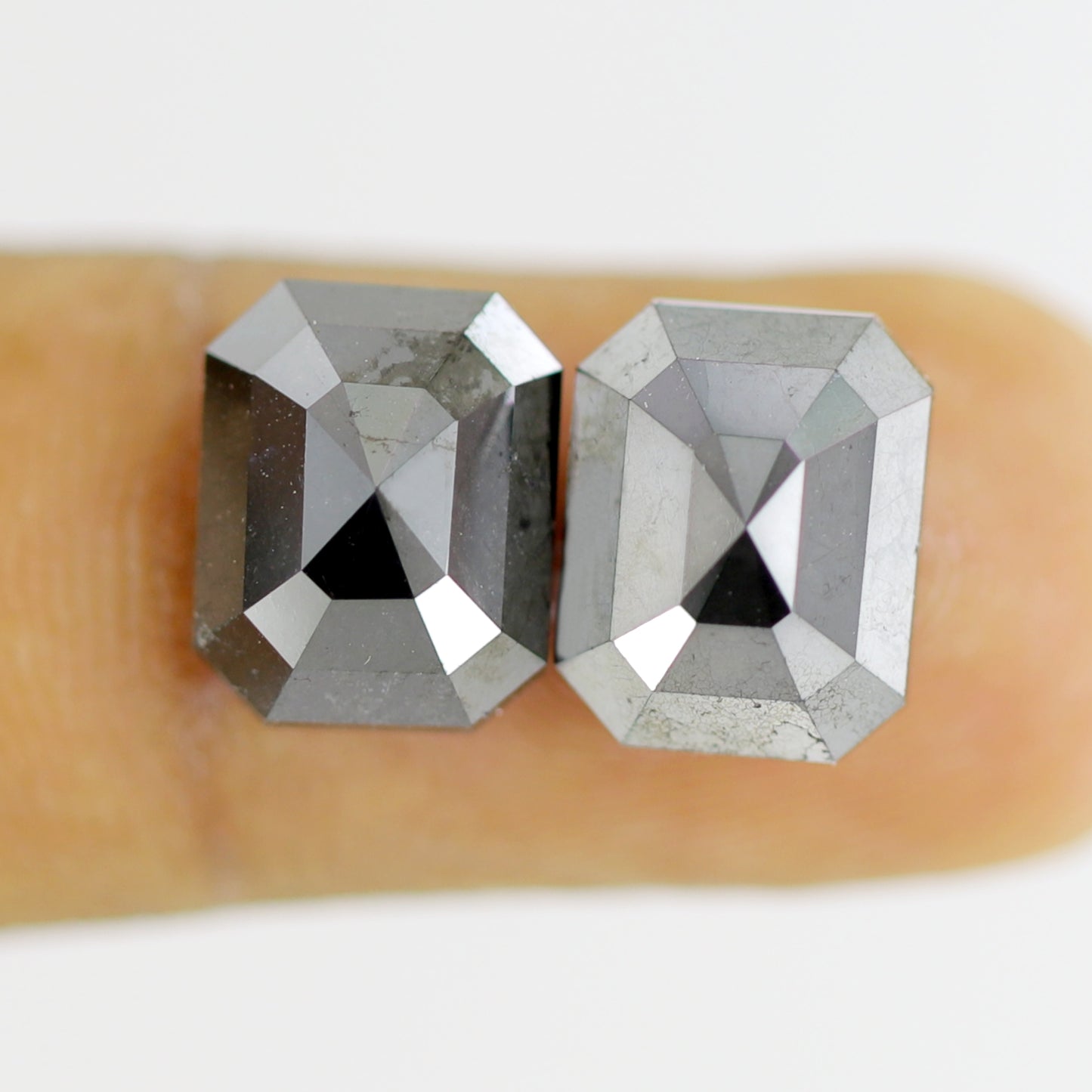 13.05 Ct Emerald Cut Black Diamond Pair | Natural Treated Loose Diamonds for Earrings