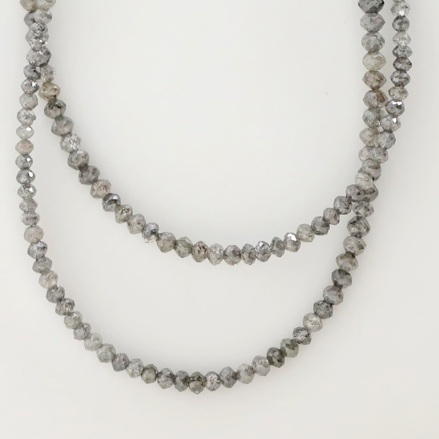 3 MM to 4.8 MM Natural Diamond Beads 45 CT 17.6 Inch Natural Grey Black Color Diamond Salt and Pepper Diamond Beads Custom Made Necklace