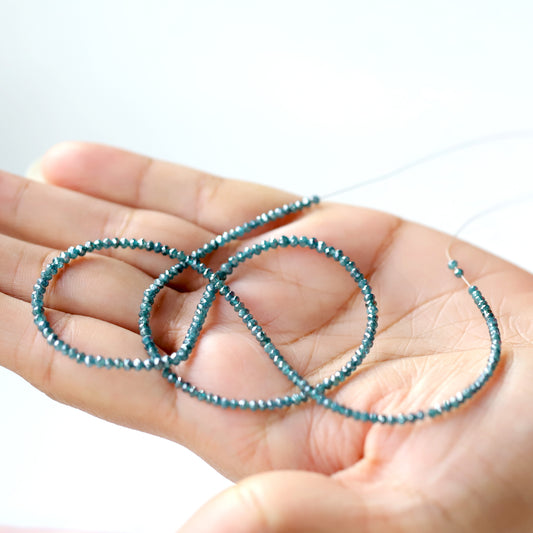 21 CT Treated Blue Color Diamond Beads Natural Roundel Shape Diamond Bead 2.2 MM to 2.8 MM Total 16 Inch Long Diamond Beads Bespoke Jewelry