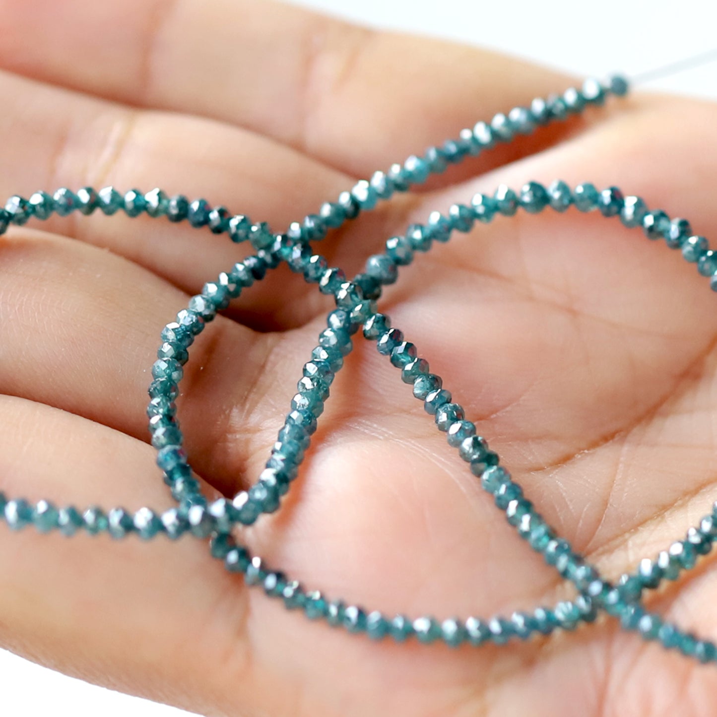 21 CT Treated Blue Color Diamond Beads Natural Roundel Shape Diamond Bead 2.2 MM to 2.8 MM Total 16 Inch Long Diamond Beads Bespoke Jewelry