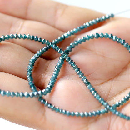 21 CT Treated Blue Color Diamond Beads Natural Roundel Shape Diamond Bead 2.2 MM to 2.8 MM Total 16 Inch Long Diamond Beads Bespoke Jewelry