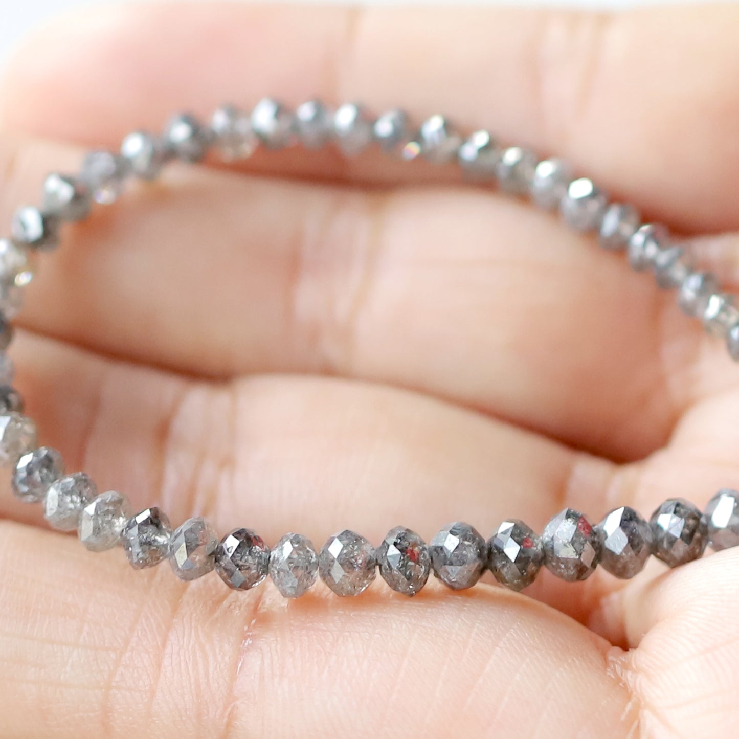 3 MM to 4.8 MM Natural Diamond Beads 45 CT 17.6 Inch Natural Grey Black Color Diamond Salt and Pepper Diamond Beads Custom Made Necklace
