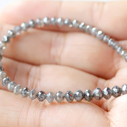 3 MM to 4.8 MM Natural Diamond Beads 45 CT 17.6 Inch Natural Grey Black Color Diamond Salt and Pepper Diamond Beads Custom Made Necklace