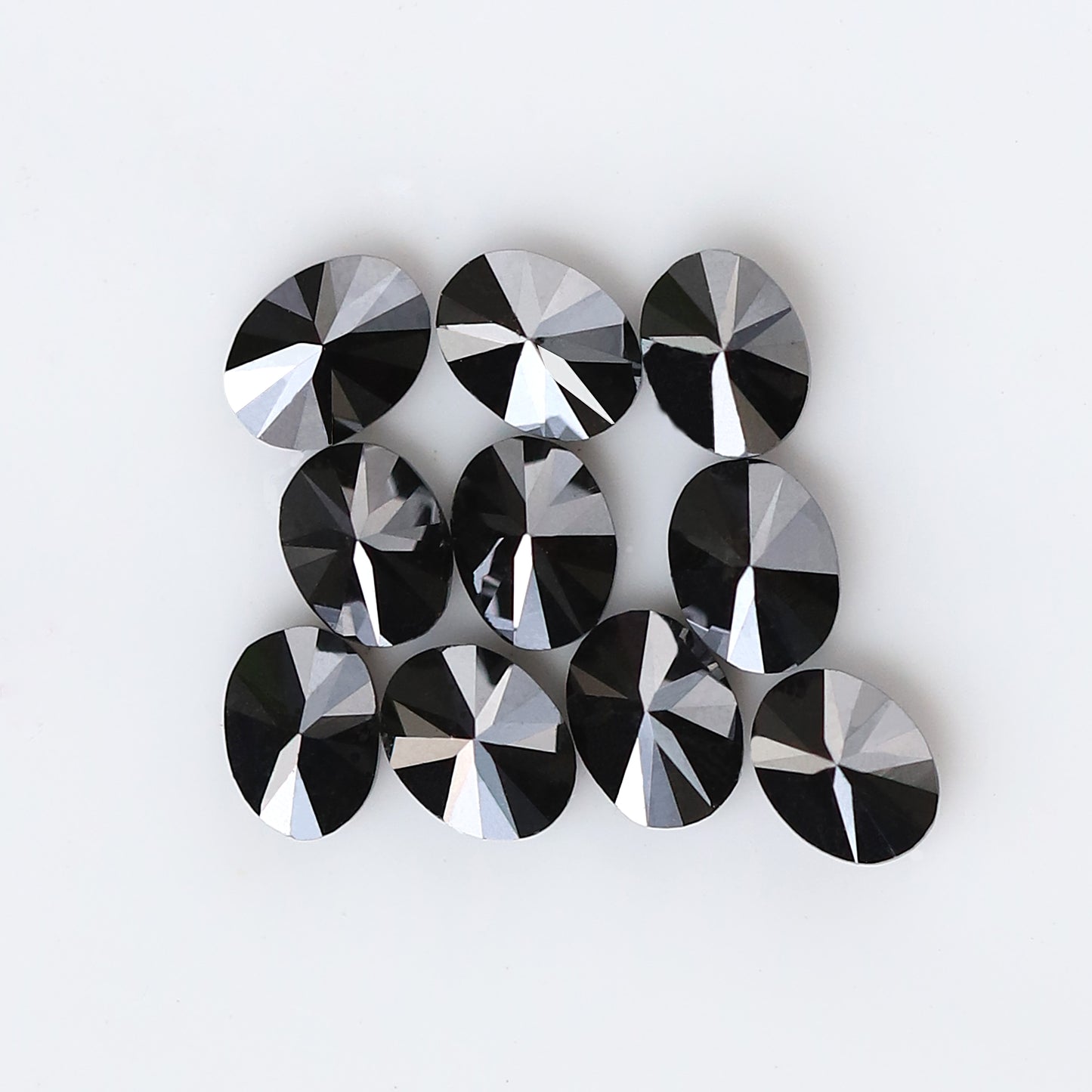 1.83 Ct Black Oval Melee Diamond Lot, 10 Pcs Natural Treated Loose Diamonds, 4 x 3 mm for Wedding Jewelry