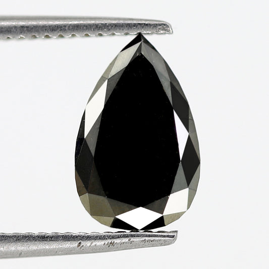 1.00 CT Pear Shape Treated Black Diamond, 9.60 MM Loose Diamond For Wedding Band