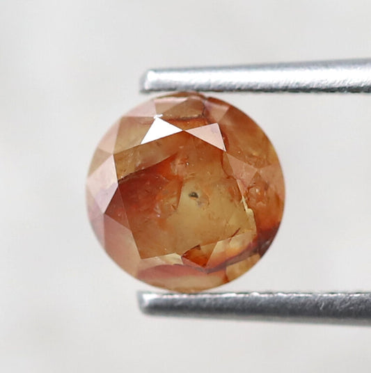 1.37 Ct Round Brilliant Salt and Pepper Diamond, Natural Yellowish Red Rustic Loose Diamond, 6.5 mm Unique Stone