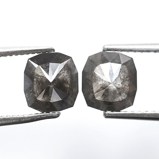 2.19 Ct 6.70 MM Pair Of Elongated Geometric Shape Salt and Pepper Grey Black Color Natural Loose Diamond