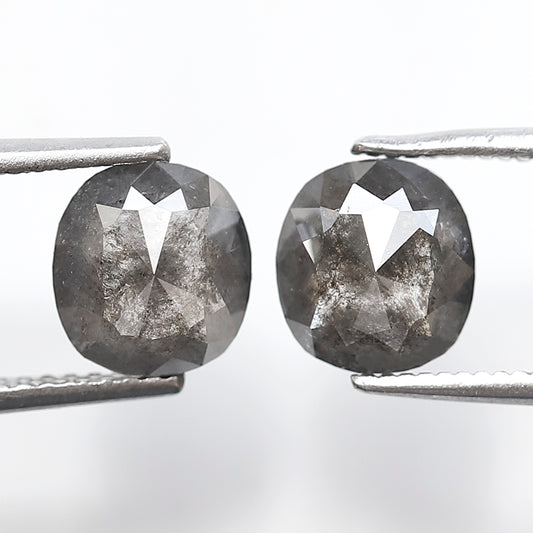 2.26 Ct 7 MM Pair Of Oval Shape Salt and Pepper Loose Natural Grey Black Color Diamond For Earring