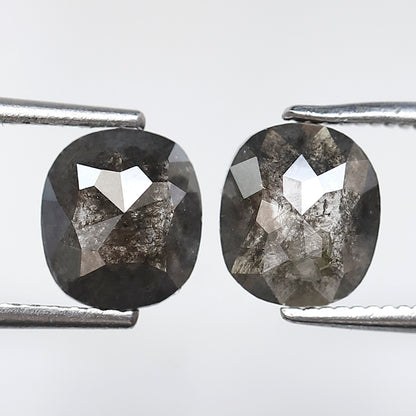 2.31 Ct 7.50 MM Pair Of Oval Shape Salt and pepper Diamond Loose Natural Grey Black Color Diamond For Jewelry