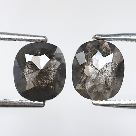 2.31 Ct 7.50 MM Pair Of Oval Shape Salt and pepper Diamond Loose Natural Grey Black Color Diamond For Jewelry