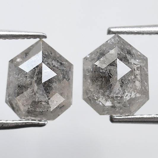 3.34 Ct 8.50 MM Pair Of Shield Shape Salt and Pepper Grey Black Color Natural Loose Diamond For Earring