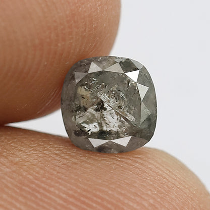 1.19 CT Cushion Shape Grey Black Salt And Pepper Loose Natural Diamond 6 mm X 6 mm X 3.5 MM Diamond