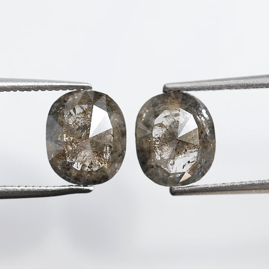 3.48 CT 8.50 MM Pair Of Oval Shape Salt and Pepper Diamond Loose Natural Grey Black Color Diamond