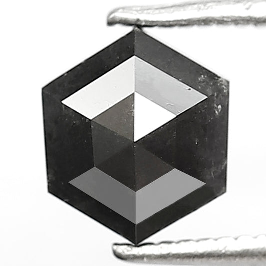 1.69 Ct Natural Black Diamond | Hexagon Shape Loose Diamond for Handmade or Custom Jewelry