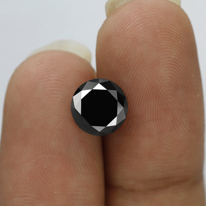 2.57 Ct Treated Black Diamond | Round Brilliant Cut 8.3 mm Loose Diamond for Engagement Ring