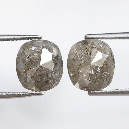4.52 CT 8.90 MM Pair Of Oval Shape Salt and Pepper Diamond Loose Natural Grey Black Color Diamond