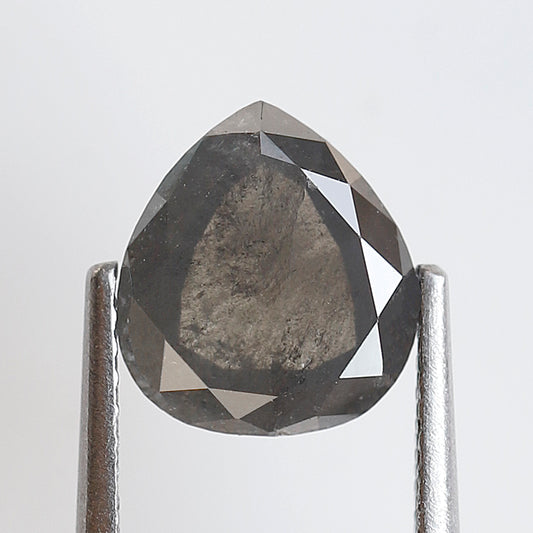 1.93 CT Conflict Free Pear Shape Loose Diamond, Natural Grayish Black Salt and Pepper Earth Mined Diamond For Pear Bridal Ring