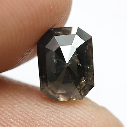 1.99 Ct Emerald Cut Gray Black Diamond | 7.5 mm Natural Loose Diamond for Engagement Ring