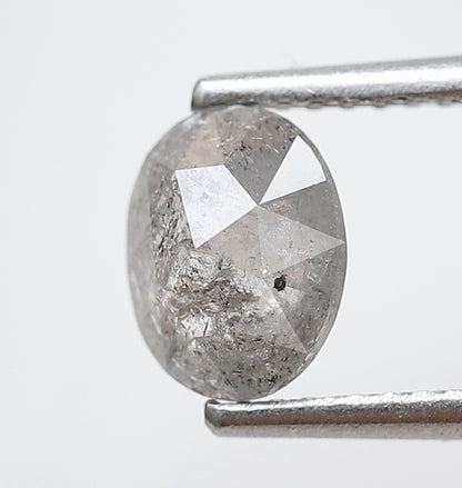 0.86 CT, 6.90 x 5.70 mm Oval Shape Natural Ethical Gray Black Salt and Pepper Diamond For Wedding Ring and Engagement Ring