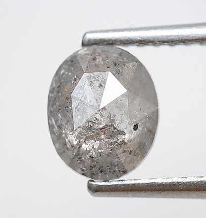 0.86 CT, 6.90 x 5.70 mm Oval Shape Natural Ethical Gray Black Salt and Pepper Diamond For Wedding Ring and Engagement Ring
