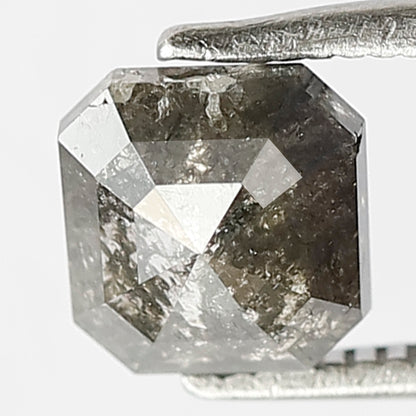 1.34 Ct Natural Gray Black Diamond | Square Cut 6.5 mm Salt & Pepper Loose Diamond for Jewelry