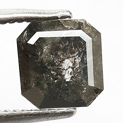 1.34 Ct Natural Gray Black Diamond | Square Cut 6.5 mm Salt & Pepper Loose Diamond for Jewelry