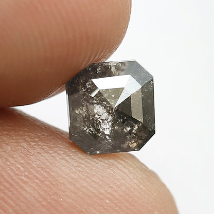 1.34 Ct Natural Gray Black Diamond | Square Cut 6.5 mm Salt & Pepper Loose Diamond for Jewelry