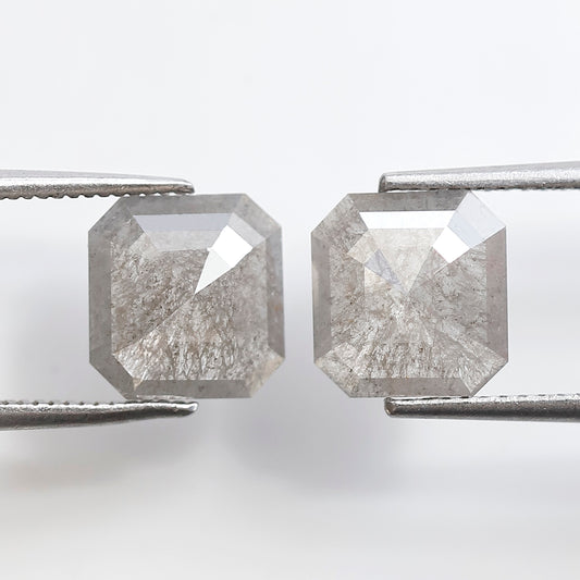 3.11 CT 8 MM Pair Of Square Emerald Shape Salt and Pepper Diamond Loose Natural Gray Color Diamond