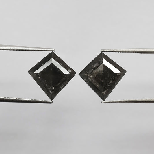 Pair of 6.79 CT Kite Shape Loose Natural Salt and Pepper Diamond 13.70 MM Natural Black Color Salt and Pepper Diamond For Jewelry