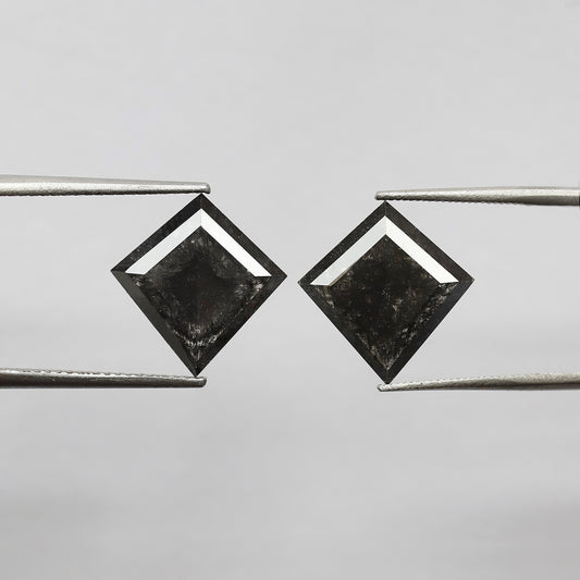 Pair Of 5.72 CT Kite Shape Loose Black Color 13.60 MM Salt and Pepper Diamond For Earring