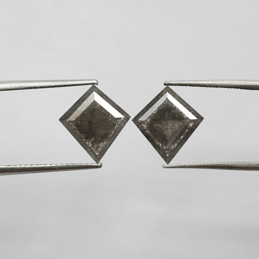 3.20 CT 11.40 MM Pair of Kite Shape Loose Natural Salt and Pepper Dark Stormy Gray Color Diamond For Jewelry